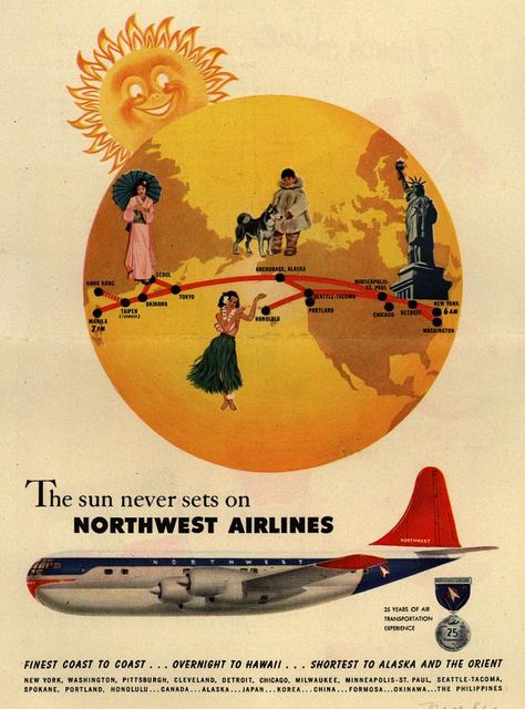 Nwa Poster, Airline Branding, Vintage Airline Ads, Airline Poster, Transportation Posters, Airplane Poster, Northwest Airlines, Vintage Airline Posters, Aircraft Images