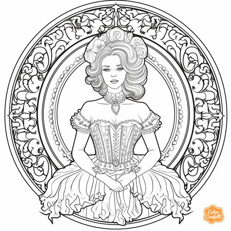 illustration of Elegant Victorian fashion mandala Mandala Turtle, Coloring Page For Adults, Detailed Coloring Pages, Relaxing Art, Fantasy Fairy, Intricate Designs, Victorian Era, Adult Coloring Pages, Victorian Fashion