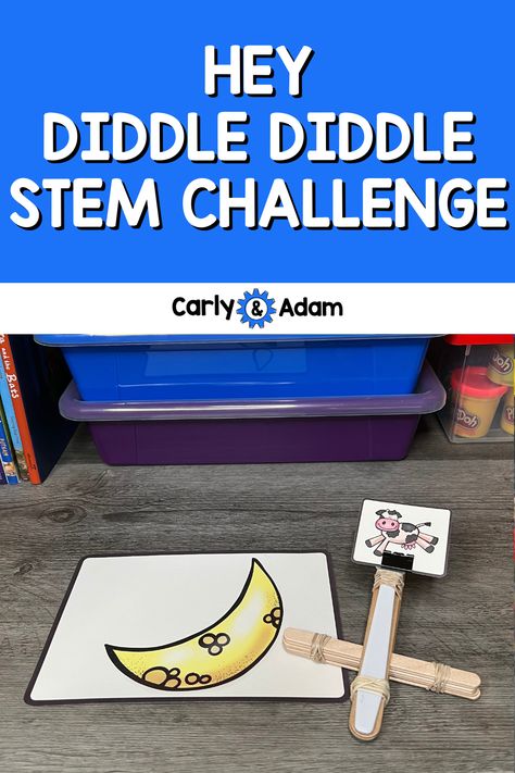 Hey Diddle Diddle Nursery Rhyme STEM Challenge and Activities Stem Nursery Rhymes, Over The Moon Nursery, Nursery Rhyme Theme, Hey Diddle Diddle, Moon Nursery, Stem Challenge, Science Ideas, Stem Challenges, Preschool Science