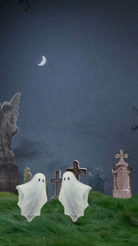 Ghost friends #ghost #graveyard #grave #night #cross #moon #spirit #friends #spooky Ghost Graveyard, Friends Ghost, Ghost Hug, Ghost Friends, Moon Spirit, Ghost Love, Scarlet Letter, Halloween Pics, Laying In Bed