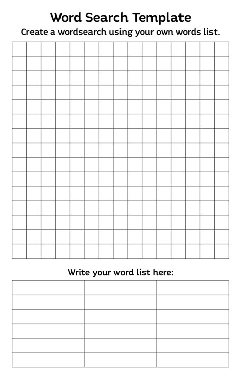 Make Your Own Word Search Free Printable, Blank Word Search Free Printable, Word Search Template Free Printable, How To Make A Word Search Puzzle, Blank Spelling Worksheets Free Printable, Blank Word Search Template, Blank Crossword Puzzle Template, Middle School Word Search Free Printable, Blank Puzzle Template Free Printable