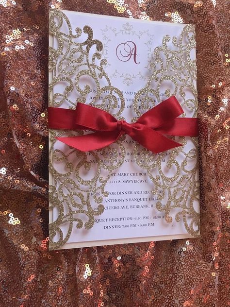 Red Quinceanera Theme, Red Quince Theme, Quinceñera Invitations, Red And Gold Quince, Red Quinceanera Ideas, Quinceanera Red, Wedding Invitations Printable, Wedding Invitation Gold, Sweet 15 Party Ideas Quinceanera