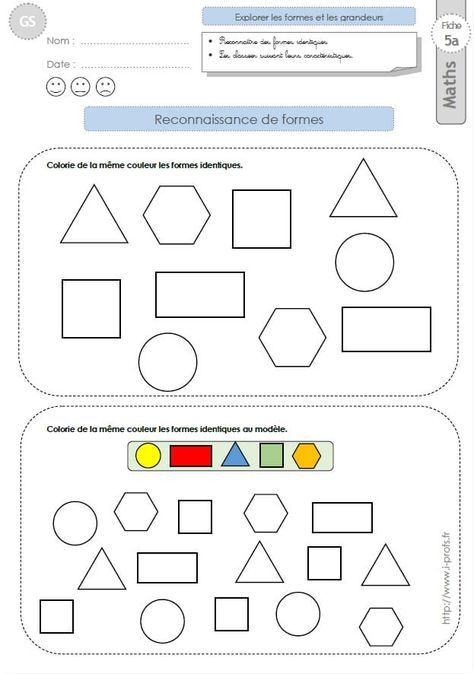 GS: EXERCICES MATHEMATIQUES Reconnaitre des formes géométriques en maternelle Grande Section Maternelle Grande Section, Math Activities For Kids, Printable Preschool Worksheets, Grande Section, Petite Section, Kids Sensory, Math For Kids, Montessori Activities, Math Skills