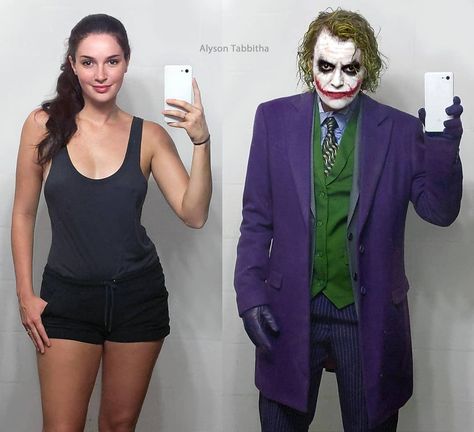 Alyson Tabbitha on Instagram: “Dark Knight Joker - my Before and After Cosplay Transformation! 🃏 .  I did all the makeup and wig work myself! 🎨🖌💄 I used facepaint and…” Alyson Tabbitha, Disfarces Halloween, Poison Ivy Batman, Drag Make-up, Joker Costume, Kostum Cosplay, Goblin King, Jessica Nigri, Idee Cosplay