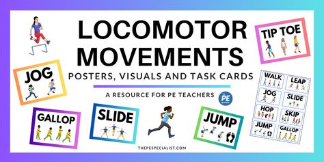 Here's an overview of my Locomotor Movement Posters and Task Cards and a few ways i use them in PE Class Locomotor Movements, Elementary Pe, Pe Class, Physical Education Teacher, Pe Teachers, Task Card, Inspire Students, Technology Tools, Physical Education