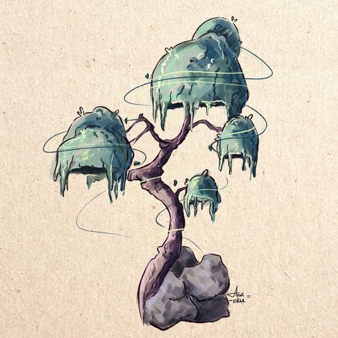 Fantasy Tree Drawing, Digital Painting Techniques, Tree Sketches, Forest Color, Paint Brush Art, Book Illustration Art, Bonsai Art, Tree Illustration, Mushroom Art