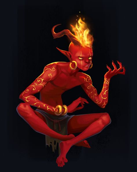 ArtStation - Ifrit Fire Djinn, George Aladashvili Fire Genie, Arabic Mythology, Fire Genasi Male, Djinn Art, Ifrit Djinn, Fire Illustration, Fire Angel, Fire Demon, Black Magick