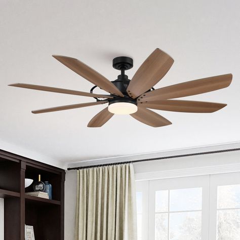 Ivy Bronx Jaysleen 60'' Ceiling Fan with LED Lights | Wayfair Windmill Ceiling Fan, Indoor Fans, Large Ceiling Fans, Black Ceiling Fan, Candle Style Chandelier, Black Ceiling, Led Ceiling Fan, Dc Motor, Leaded Glass