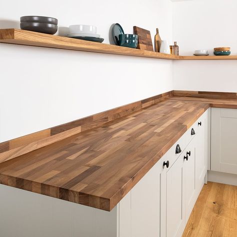 Oak Kitchen Worktop, Walnut Countertop Kitchen, Walnut Worktop Kitchen, Solid Wood Kitchen Worktops, Walnut Worktop, Walnut Countertop, Stairs Cladding, Walnut Floating Shelves, Oak Worktops