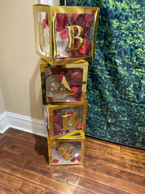 Amazon baby boxes, we added rose petals and balloons inside! Gender Reveal Party Food, Gender Reveal Baby Shower Themes, Beauty And Beast Wedding, Beauty And The Beast Theme, Spa Room Decor, Beauty And The Beast Party, Amazon Baby, Baby Gender Reveal Party, Christmas Baby Shower