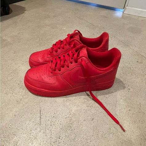 Red Air Force 1’s Red Air Force 1 Outfit, Red Air Force 1, Red Nike Air Force, Air Force 1 Outfit, Bday Wishlist, Favorite Shoes, Red Nike, Fit Inspo, Nike Air Force 1