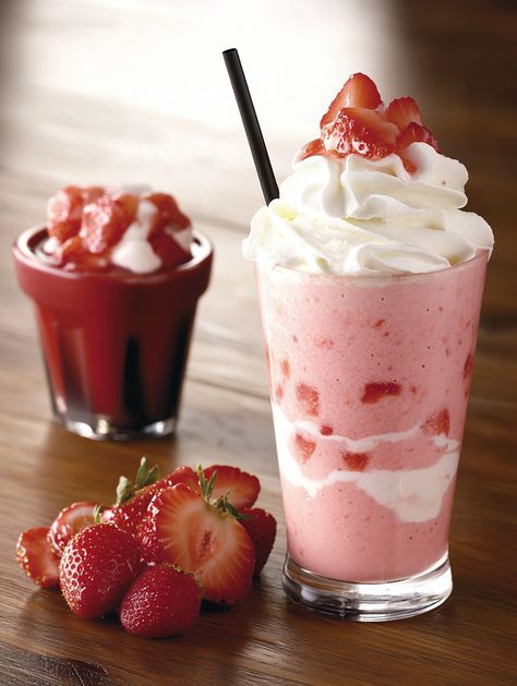 Strawberry & Cream Frappe Recipe  🍓 𝗜𝗻𝗴𝗿𝗲𝗱𝗶𝗲𝗻𝘁𝘀 🍓  For the Frappuccino Base: 1 cup vanilla ice cream 1 cup whole milk 1 cup fresh strawberries, hulled and chopped 1/2 cup heavy cream 2 tablespoons granulated sugar 1 teaspoon vanilla extract For the Whipped Cream: 1 cup heavy cream, chilled 2 tablespoons powdered sugar 1 teaspoon vanilla extract For the Topping: Fresh strawberries, sliced Strawberry syrup Rival Darling, Strawberry Shakes, Strawberry Frappuccino, Strawberry Frappe, Sliced Strawberry, Strawberry Stuff, Frappe Recipe, Strawberry Syrup, Strawberry Cream