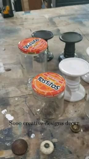 Candy/ storage jars, #woodsign #homedecor #handmade #woodsigns #laptopstand #homegifts Koti Diy, Candy Storage, Candle Stands, Dollar Store Diy Projects, Dekor Diy, Diy Jar Crafts, Diy Dollar Tree Decor, Diy Bottle Crafts, Interior Decorator