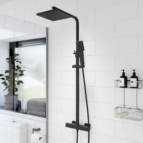 Rain Fall Shower Head, Shower System With Handheld, Black Shower Head, Shower Head With Hose, Square Bar, Bathroom Redesign, Tub Spout, Mixer Shower, Black Shower