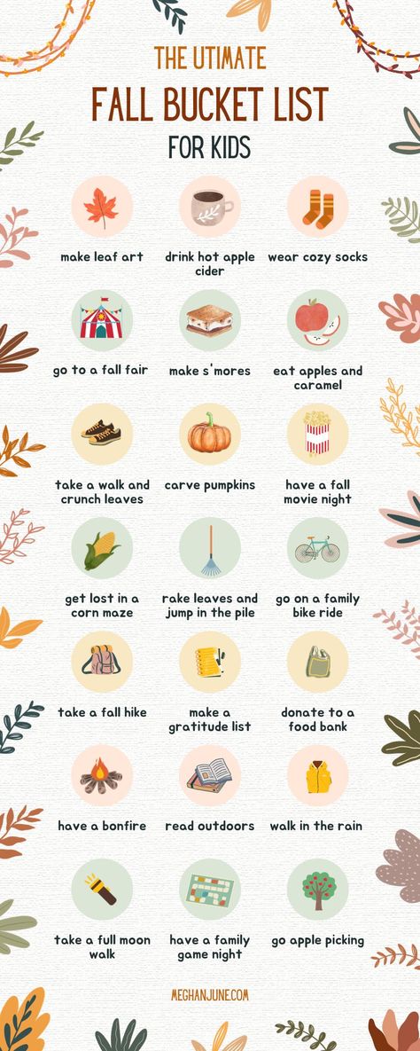 The Ultimate Fall Bucket List for Kids | meghanjune.com Monthly Family Activities, Thanksgiving Bucket List, Fall Bucket List For Kids, Fall Bucket List Ideas, Fall Family Fun, Monthly Activities, Bucket List Family, Welcome Autumn, Cider Making