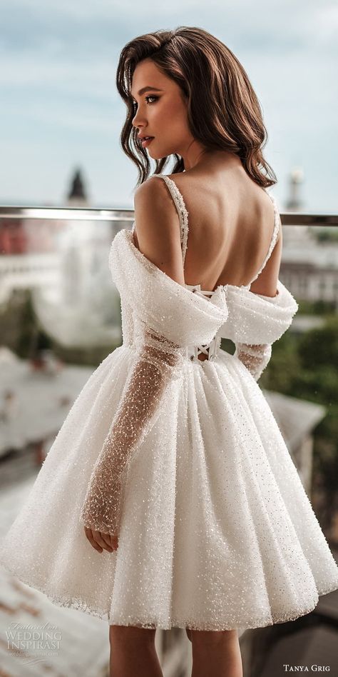 Weddinginspirasi.com featuring - tanya grig 2025 bridal off shoulder straps swag sleeve cold shoulder straps sweetheart neckline embellished corset short wedding dress (10) bv -- Tanya Grig 2025 Wedding Dresses #wedding #weddings #bridal #weddingdress #weddingdresses #bride #fashion #collection:TimelessElegance #label:TanyaGrig #week:312024 #year:2025 ~ Short Embellished Dress, Wedding Dresses 2025 Trend, Wedding Dress 2025 Trend, Short Dress Bride, Bridal Short Dress, Bride Short Dress, Short Bridal Dresses, Mini Bridal Dress, Short Bride Dresses