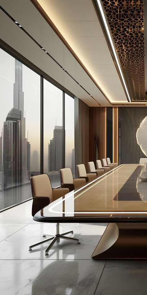 The CEO office in Dubai is designed to impress, with attention to every detail. Board Meeting Room, Board Room Design, Luxury Office Chair, Office Interior Design Luxury, Meeting Room Design Office, Hotel Conference Rooms, Studio In Casa, Small Office Design Interior, Conference Room Design