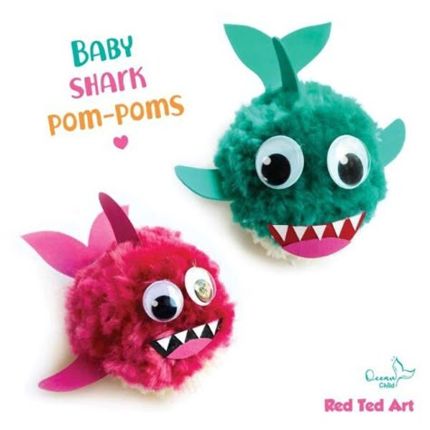 Pompon Crafts, Pom Pom Critters, Pom Pom Crafts For Kids, Pom Pom Template, Easy Pom Pom, Shark Craft, Pom Pom Animals, Yarn Crafts For Kids, Easy Yarn Crafts