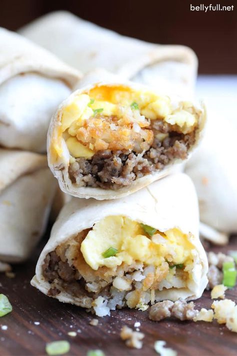 Weekday mornings just got easier with these delicious Make-Ahead Freezer Breakfast Burritos! Loaded with eggs, tater tots, sausage, and cheese! #breakfastburritos #freezerbreakfastburritos #makeaheadbreakfastburritos #mealprep #backtoschool #backtoschoolbreakfast Make Ahead Freezer Breakfast, Freezer Breakfast Meals, Make Ahead Breakfast Burritos, Freezer Breakfast Burritos, Breakfast Burritos Frozen, Breakfast Burritos Recipe, Burritos Recipe, Freezer Breakfast, Egg Recipes For Breakfast