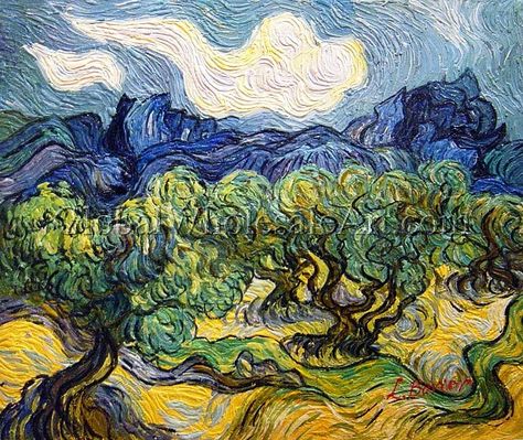 Vincent Van Gogh Olive Trees, The Olive Trees Van Gogh, Van Gogh Tree Painting, Olive Tree Oil Painting, Van Gogh Trees, Van Gogh Olive Trees, Olive Orchard, Van Gogh Drawings, Van Gogh Landscapes