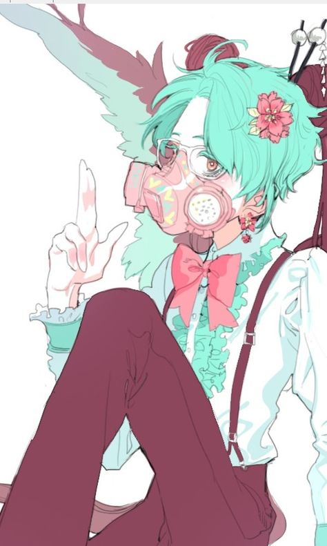 Pastel boy Pastel Goth Art, Art Kawaii, Goth Art, T B, Gas Mask, Pastel Art, Creepy Cute, Kawaii Art, Green Hair