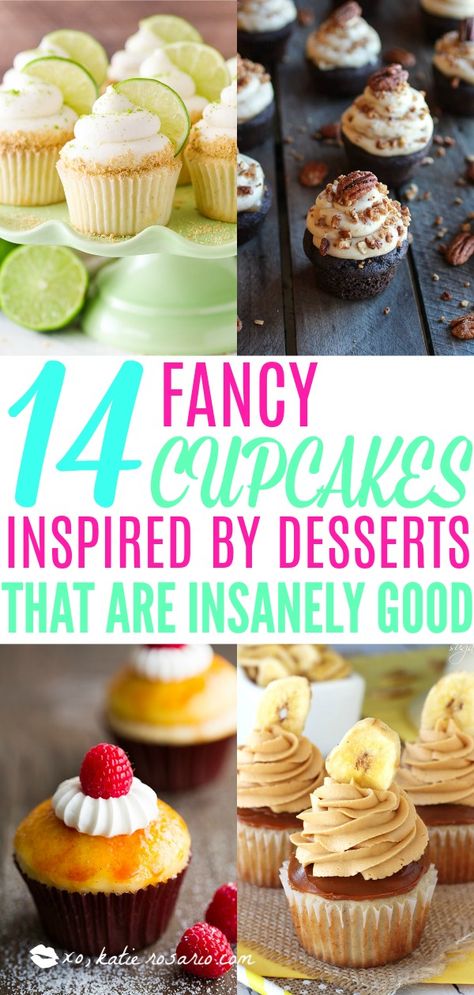 14 Fancy Cupcakes Inspired by Desserts That Are Insanely Good | Who doesn't love a good cupcake? The best part about cupcakes is that you can make whatever flavor  you would like! Cupcakes are really festive and infinitely adaptable. These cupcake flavors in this post go beyond your traditional flavors. All 14 recipes are inspired by delicious desserts that you didn't know you could make into a cupcake! Pinning for later! #cupcakerecipes #cupcakeflavorideas #cupcakeideas #xokatierosario Cupcakes Healthy, Cupcakes Amor, Amazing Cupcakes, Thanksgiving Cupcakes, Fancy Cupcakes, Gourmet Cupcakes, Salty Cake, Cupcake Flavors, Oreo Dessert