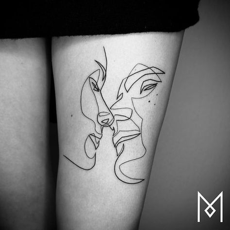 One Line Tattoo Continuous Line Tattoo, Mo Ganji, Kiss Tattoos, One Line Tattoo, Single Line Tattoo, Incredible Tattoos, Tattoo Magazines, Line Art Tattoos, Trendy Tattoos