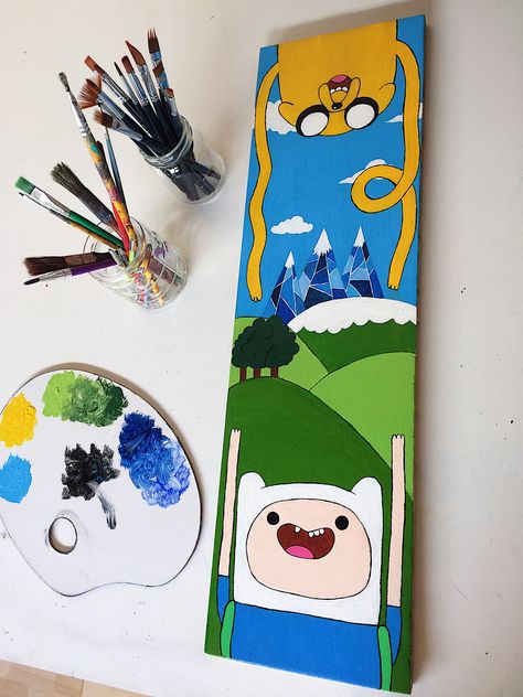 South Park Painting Ideas, Gravity Falls Painting Ideas, Matching Paintings Canvas Bff, Cool Canvas Painting Ideas, Adventure Time Tree, Adventure Time Painting, Adventure Time Room, Tv Drawing, Character Paintings