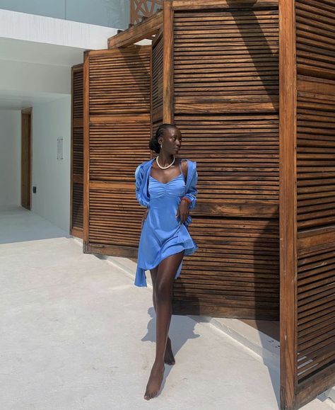 Midnight Blue On Black Women, Dark Blue Swimsuit Aesthetic, Black Women Blue Aesthetic, Bkack Girl Aesthetics, Pretty Darkskin Girls Aesthetic, Black Femininity, Feminine Aesthetic, Colourful Outfits, Looks Vintage