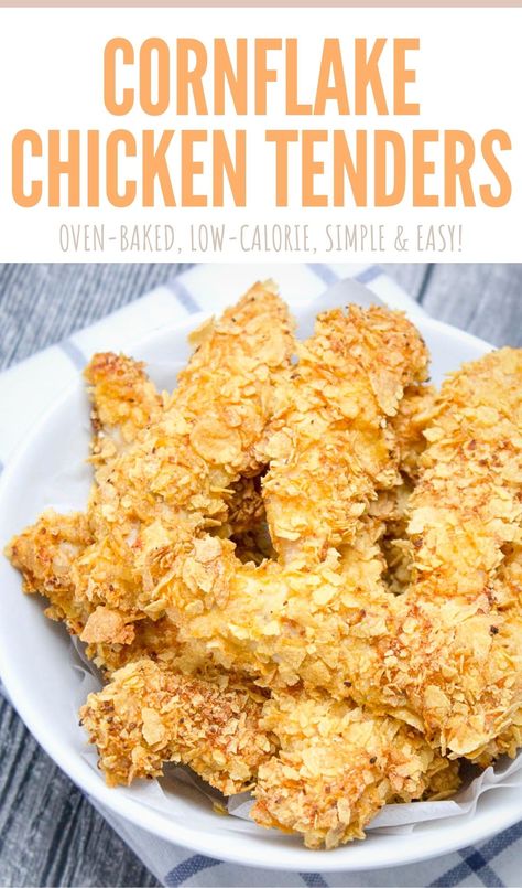 Baked Cornflake Chicken Tenders, Corn Flakes Chicken Tenders, Cornflake Chicken Tenders, Corn Flake Chicken Tenders, Healthy Breaded Chicken, Chicken Tenders Oven, Homemade Chicken Fingers, Cornflake Chicken, Oven Fried Chicken Recipes