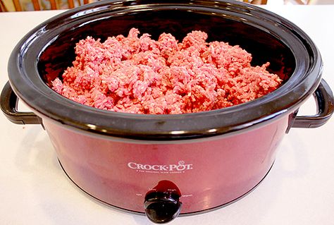 Cooking Hamburger In Crockpot, Hamburger In Crockpot, How To Cook Hamburgers, One Good Thing By Jillee, Crockpot Cooking, Hamburger Meat, Dinner Appetizers, Fry Pan, Crock Pot Cooking