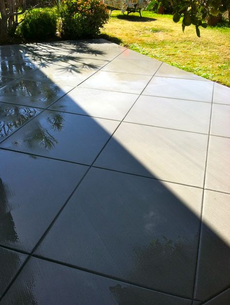 Concrete patio with diamond pattern. Patio With Concrete Squares, Square Stamped Concrete Patio, Diamond Concrete Patio, Diamond Pattern Concrete Patio, Plain Concrete Patio Ideas, Concrete Patio Diamond Pattern, Brushed Concrete Patio, Simple Concrete Patio, Large Concrete Patio