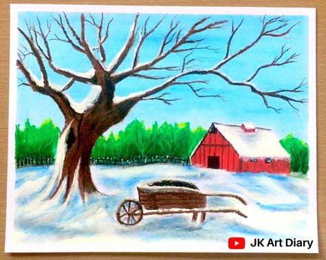 Winter Drawings, Oil Pastel Drawings, Winter Scenery, Christmas Drawing, Pastel Drawing, Winter Season, Oil Pastel, Art Videos, Crafts For Kids