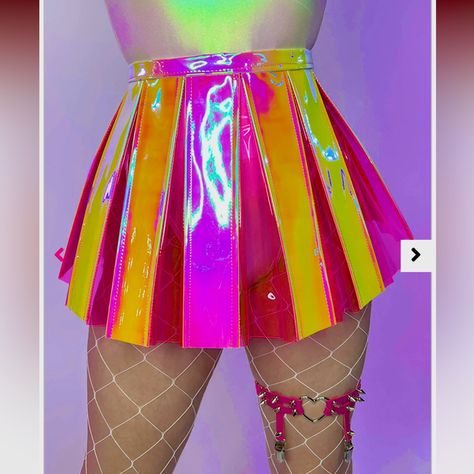 100% Pvc Vinyl Sold Out Online, No Restock Never Worn, Only Tried On Once, Waist Fits Small Greatfor Halloween Or Rave Or Theme Party!!! Neon Nights Outfit, Glowwave Outfits, 80s Neon Fashion, Cute Neon Outfits, Bright Clothes, Neon Rave Outfits, Neon Carnival, Vinyl Skirting, Rave Style