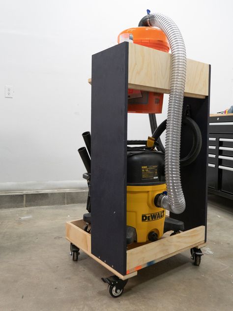 Dust Collection Cart Diy, Sawdust Collection System Diy, Wood Shop Vacuum System, Diy Dust Collection System With Shop Vac, Diy Dust Collection System, Dust Collector Diy, Shop Dust Collection, Dust Collection Hose, Garage Workshop Organization