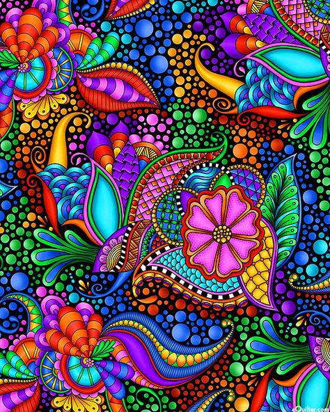 Zentangle Art Colorful, Colorful Mandala Design, Floral Mandala Design, Colourful Mandala, Art Hippie, Art Fractal, Quilt Fabrics, Soyut Sanat Tabloları, Floral Pattern Design