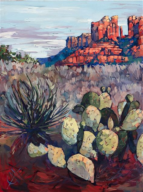 Sedona Scrub - Contemporary Impressionism Paintings by Erin Hanson Multi Panel Paintings, Erin Hanson, Arizona Landscape, Contemporary Impressionism, Southwest Art, Acrylic Painting Techniques, Acrylic Oil Painting, Cool Paintings, Large Painting