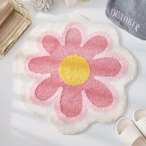 Tapis de bain mignon, doux et moelleux en forme de fleur, en microfibre, absorbant l'eau, antidérapant, pour toilettes, baignoire, douche, salle de bain, 65 cm x 65 cm (rose) Indie Aesthetic Room, Flower Bath Mat, Bedside Rugs, Flower Rug, Flower Room, Bedside Rug, Tianjin, Plush Rug, Soft Carpet