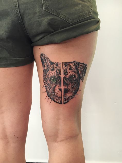 Mandala Tattoo. Half dog, half cat. Tattoo Bar, Dogs Tattoo, Tattoo Prices, Sick Dog, Dog Tattoo, Dog Images, Dog Tattoos, Mandala Tattoo, Body Mods