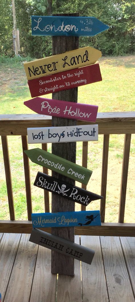 Peter Pan directional sign for my Pirate Themed classroom! Neverland Themed Room, Peter Pan Door Decorations Classroom, Neverland Classroom Theme, Peter Pan Themed Classroom, Peter Pan Classroom, Peter Pan Decorations, Disney Classroom Theme, Peter Pan Crafts, Ideas For Baby Room