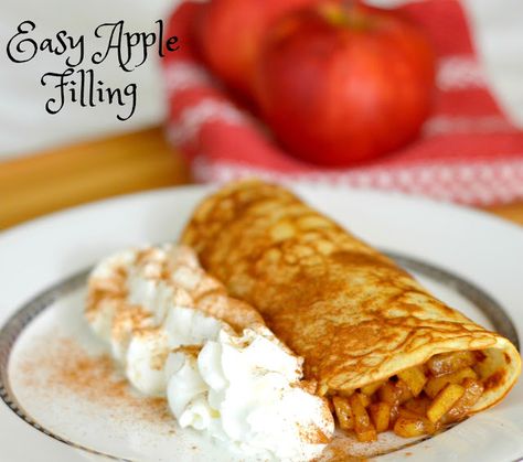 Crepes With An Easy Apple Filling Recipe Easy Apple Filling, Apple Crepes, Apple Pie Filling Recipes, Easy Crepe Recipe, Crepes Filling, Sweet Treats Desserts, Cinnamon Recipes, Delicious Appetizer Recipes, Apple Filling