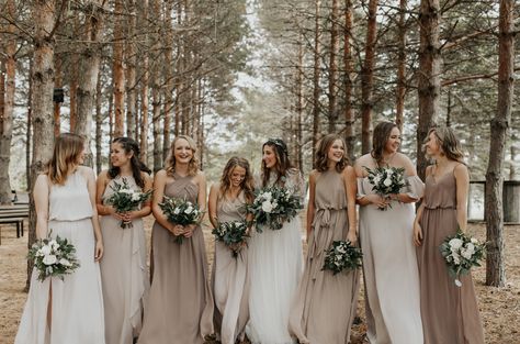 Rustic Wedding Bridesmaid Dresses Neutral, Forest Wedding Aesthetic Bridesmaids, Neutral Country Wedding Bridesmaid Dresses, Bridesmaids Mountain Wedding, Neautral Brown Bridesmaid Dress, Forest Theme Wedding, Boho Bridesmaid, Boho Garden, Bridesmaid Attire