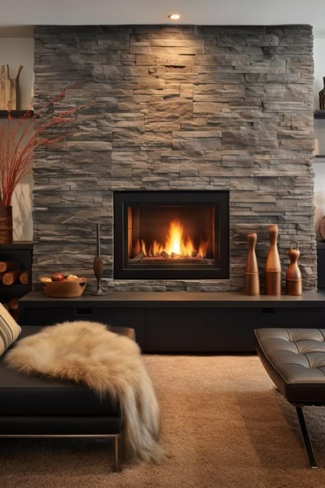 30 Stunning Stone Fireplace Ideas for Your Home Stone Fireplace Ideas, Modern Stone Fireplace, Classic Wood Floors, Grey Stone Fireplace, Stone Fireplace Makeover, Diy Christmas Fireplace, Stone Fireplace Designs, Stone Fireplace Wall, Fireplace Decorations