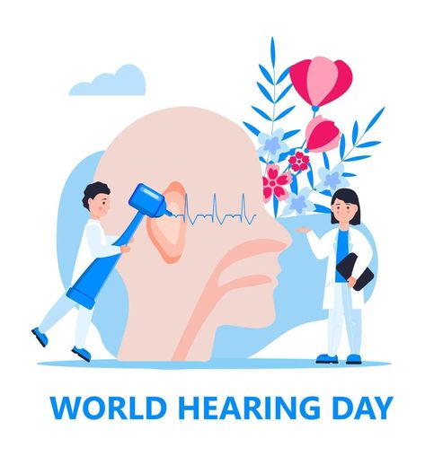 World hearing day concept vector for medical banner, web, app. Tiny doctor treats and examines patient ear. Otolaryngology health care World Hearing Day, Ring Day, Medical Posters, Banner Web, Care Care, Web App, Health Care, Medical, Clip Art