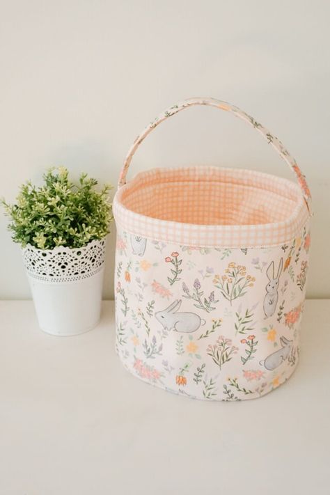 How to Sew an Easter Basket with a Free Pattern • Heather Handmade Fabric Easter Basket Pattern, Quilted Easter Baskets, Basket Sewing Pattern, Easter Basket Pattern, Fabric Easter Basket, Sewn Bags, Easter Baskets To Make, Fabric Bucket, Gifts To Sew