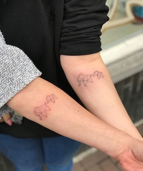 Mother And Daughter Elephant Tattoo, Fine Line Tattoo Mom Daughter, Elephant Tattoos Mother Daughter, Mother Daughter Tattoos Elephant, Origami Elephant Tattoo, Hearts Quotes, Stars Watercolor, Mother Daughter Tattoo, Mom Daughter Tattoos