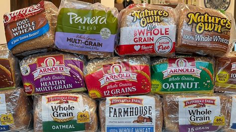 Healthiest Bread To Buy, 100% Whole Grain Bread Recipe, Best Whole Grain Bread, White Wheat Bread, Low Calorie Bread, Whole Grain Oatmeal, High Fiber Low Carb, Fiber Bread, Grocery Store Items