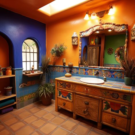 Mexican Style Bathroom, Fresh Home Decor, Tile Countertops, Colourful Tile, Style Bathroom, Mexican Designs, Mexican Decor, Mexican Culture, Dream Design