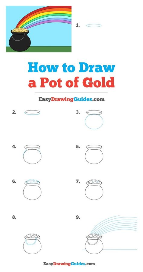 How To Draw A Leprechaun Easy, How To Draw A Pot Of Gold, How To Draw A Leprechaun Step By Step, Gold Drawing Easy, How To Draw A Leprechaun, Leprechaun Drawing Easy, Pot Of Gold Drawing, Draw A Rainbow, Holiday Doodles