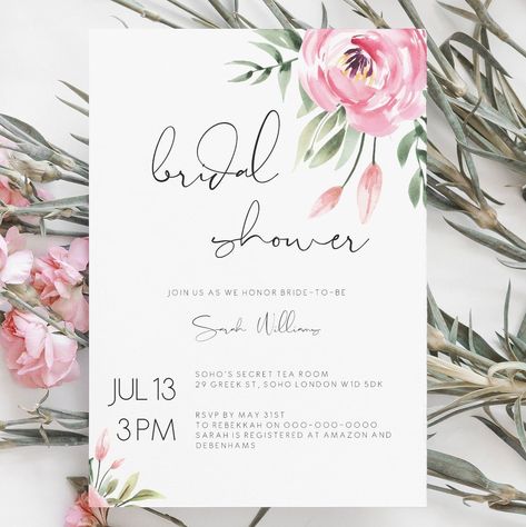 Bridal Shower Invitations Free, Bohemian Bridal Shower, Bridal Shower Invites, Invitation Elegant, Elegant Bridal Shower, Peony Pink, Wedding Shower Invitations, Floral Bridal Shower Invitations, Bridal Shower Invitations Templates